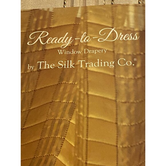 Set of 2 Gold/Cream 100% Sheer Silk Grid Window Curtain Panels 50” X 84” Drapery - Picture 9 of 12